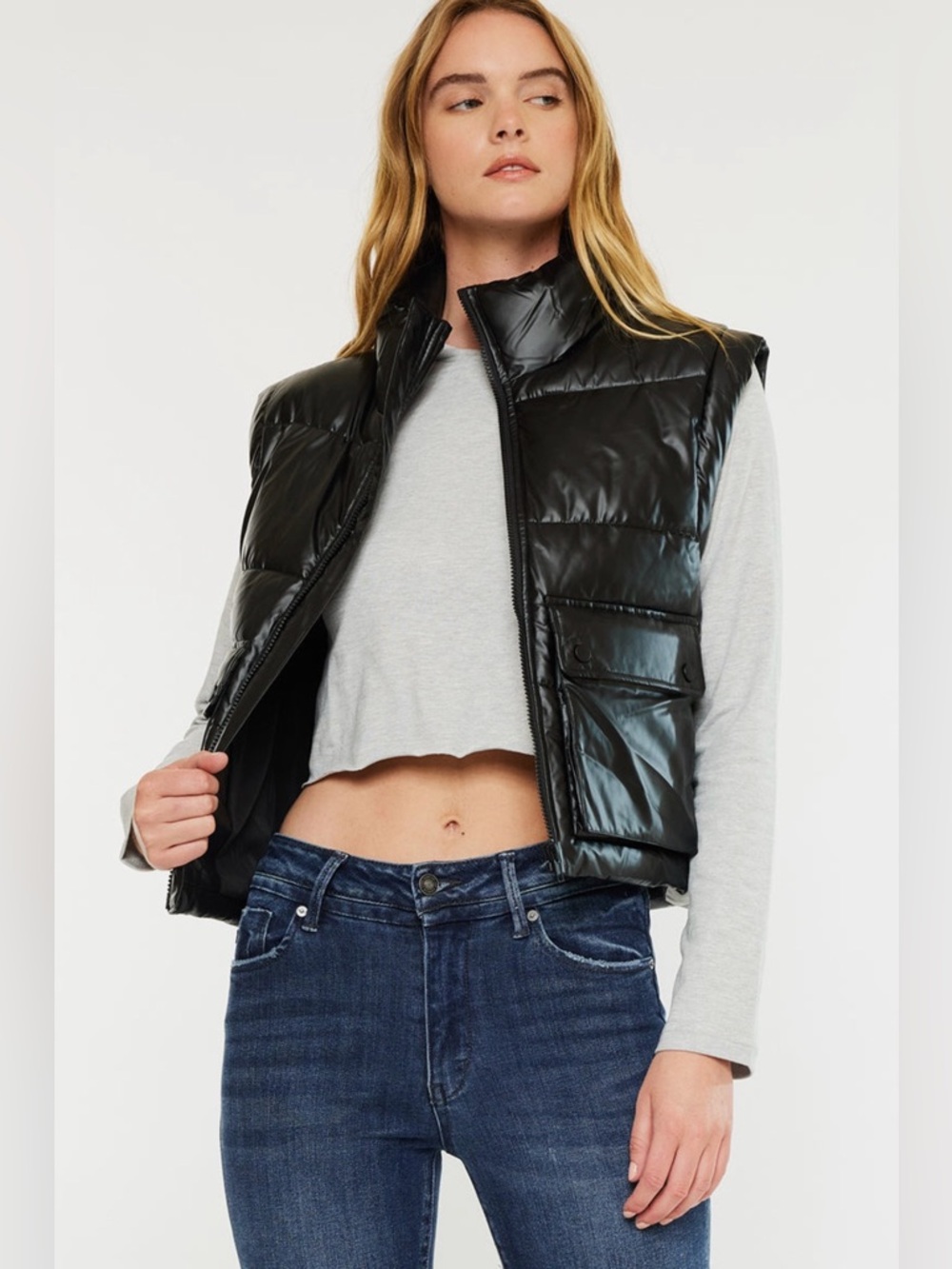 KANCAN | Obsidian black cropped puffer vest